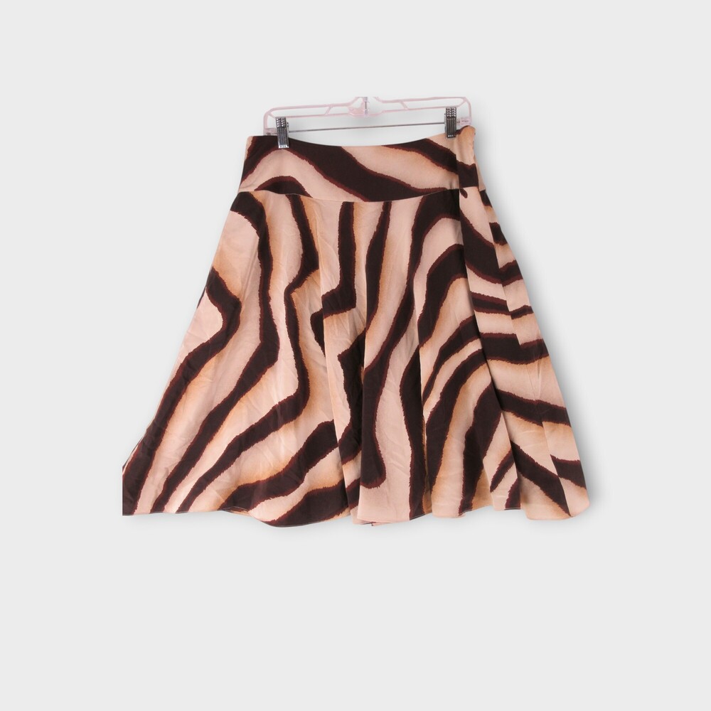 Lauren Ralph Lauren Brown Silk Animal Print Midi Skirt Size 8 Zebra Flowy Lined
